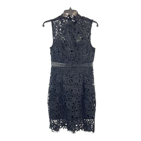 Bardot Womens Size 4 Black Floral Lace Mock Neck Sheath Dress New - Picture 1 of 5